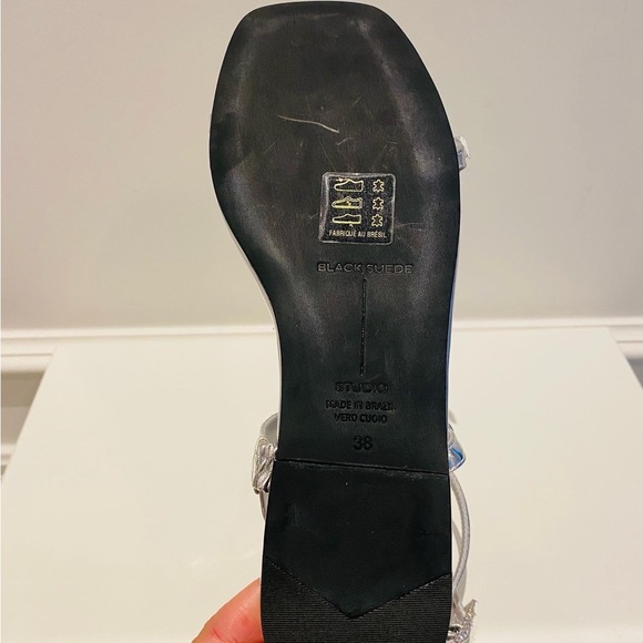 Brand new BLACK SUEDE STUDIO Metallic Leather Rhinestone-Embellished Sandals - Picture 7 of 9